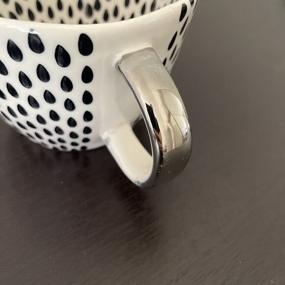 Old Pottery Co Black Drips Drops Bullseye Silver Handle Asymmetrical Mug Cute - Picture 5 of 6